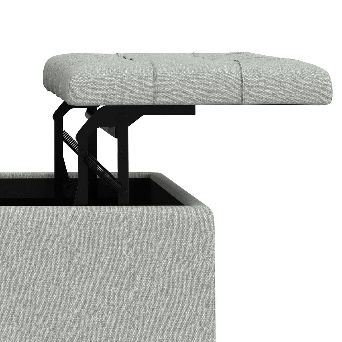Stone gray lift-top storage ottoman with hidden compartment and black metal mechanism on Tampa Home & Garden Store