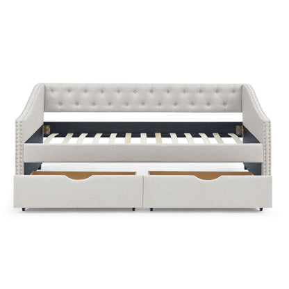 Upholstered Tufted Daybed with Storage Drawers
