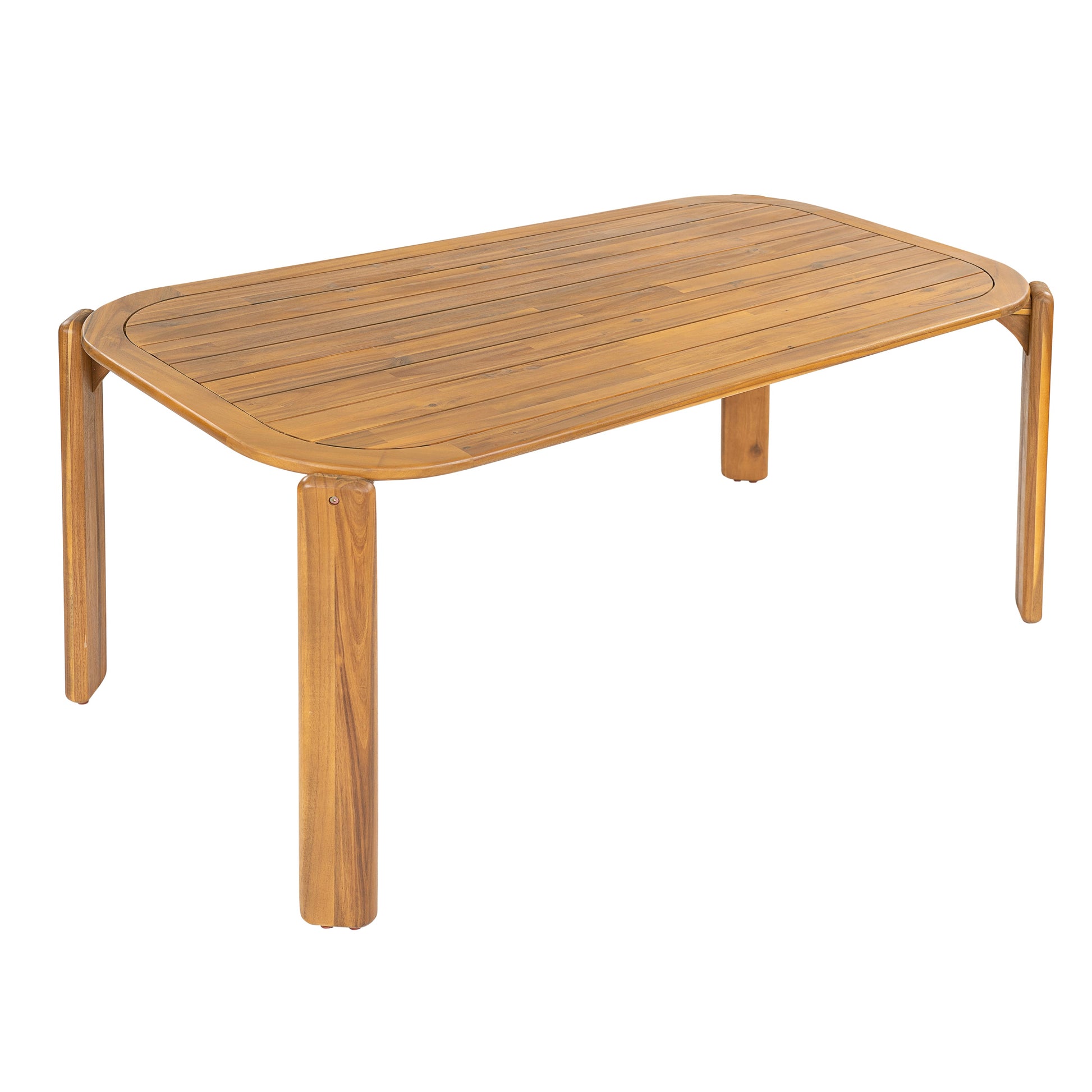Kaja outdoor acacia wood dining table with teak finish and slat design on Tampa Home & Garden Store
