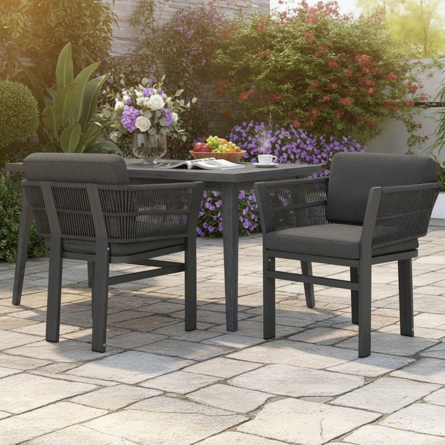 Durable Aluminum Outdoor Dining Chairs Set of Two