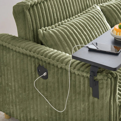 Pull Out Sleeper Sofa in olive corduroy with movable gray tabletop and USB ports on Tampa Home & Garden Store