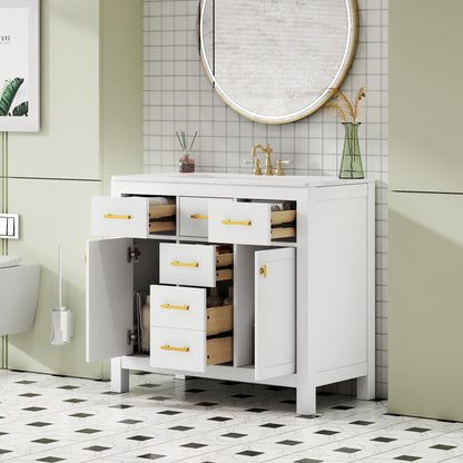 Bathroom vanity with sink, white cabinet, 4 drawers and brass handles Unique Piece Furniture on Tampa Home & Garden Store