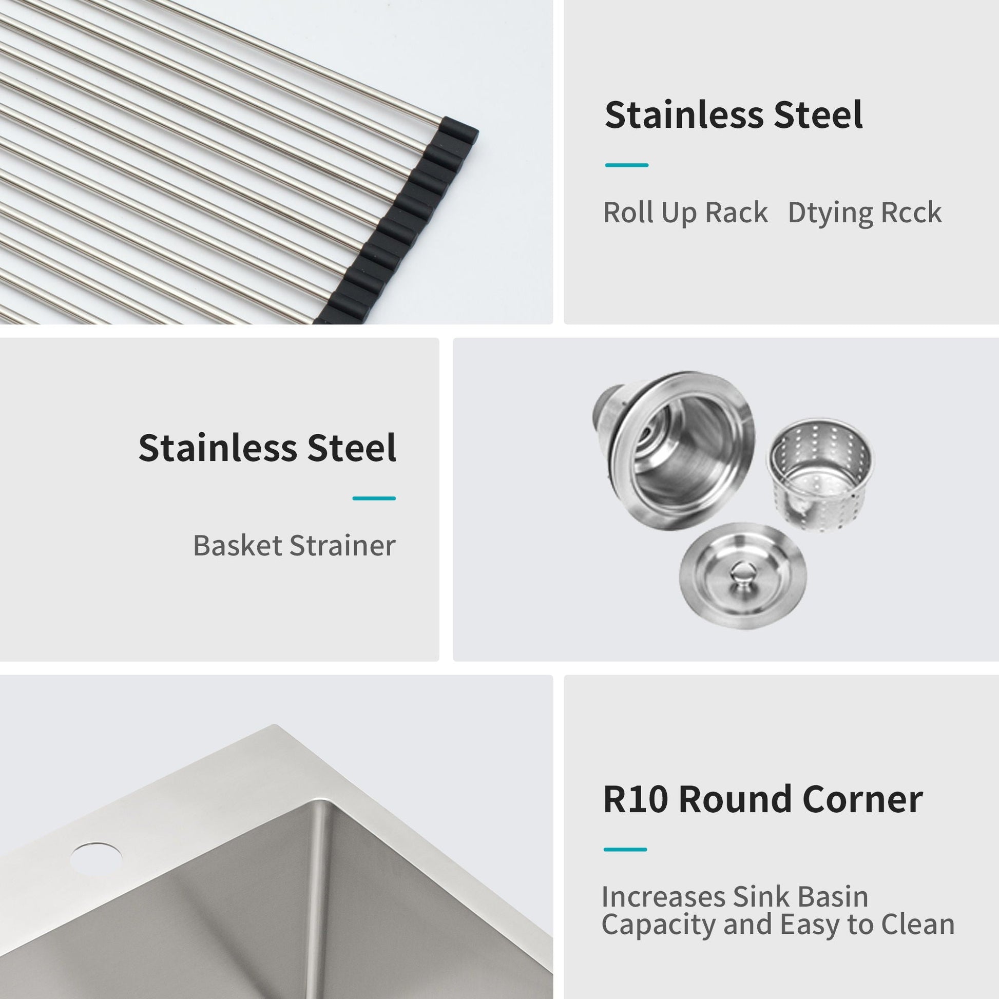 Drop In Kitchen Sink topmount 16 gauge stainless steel with roll-up rack and basket strainer on Tampa Home & Garden Store