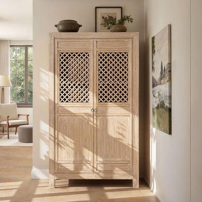 Arden 2-Door Bookcase Storage Cabinet Natural wood lattice doors HouseOfZazla on Tampa Home & Garden Store