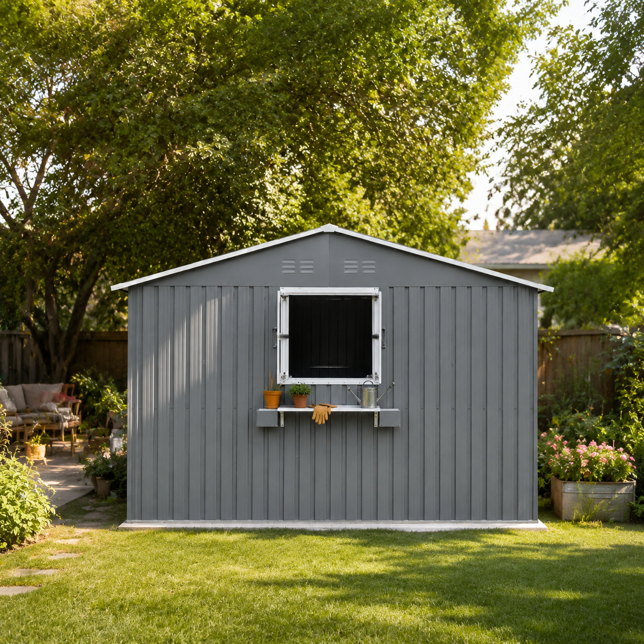 12x10 Ft Outdoor Metal Storage Shed with Windows