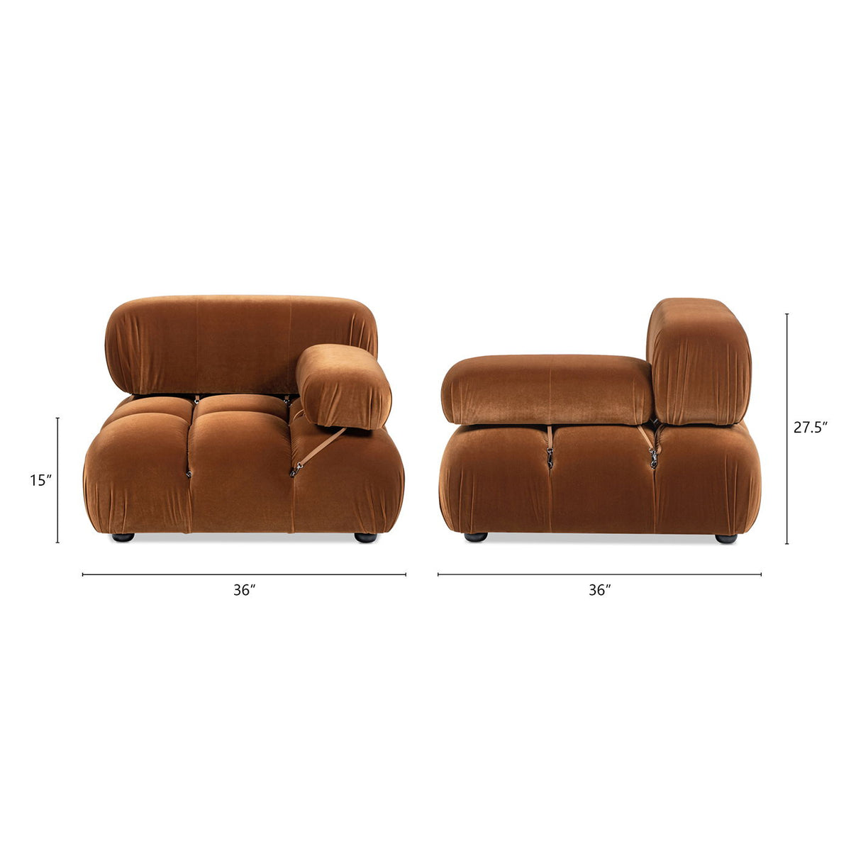 Bubble modular modern lounge arm chair pair in warm orange velvet with eucalyptus frame on Tampa Home & Garden Store