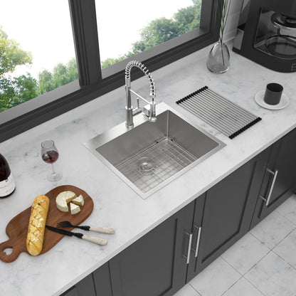 Drop-in kitchen sink, 16GA steel, single-bowl topmount by HouseOfZazla with faucet on Tampa Home & Garden Store