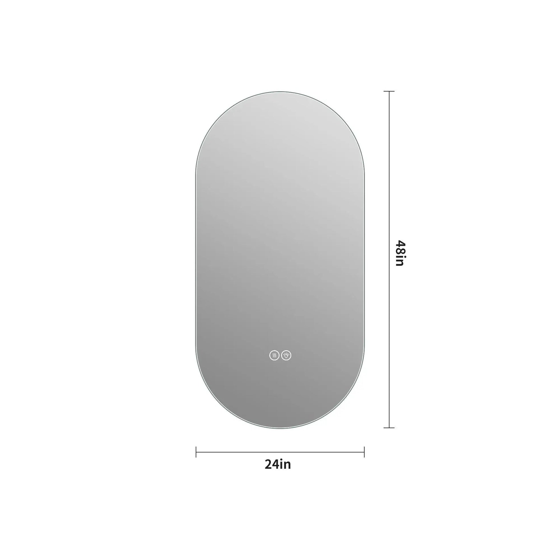 Smart wall-mount LED touch mirror, anti-fog, adjustable lighting, 24x48in, rounded top on Tampa Home & Garden Store