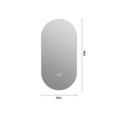 Smart wall-mount LED touch mirror, anti-fog, adjustable lighting, 24x48in, rounded top on Tampa Home & Garden Store