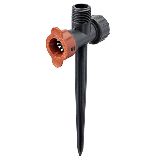 Faucet to drip-tube stake, 1/2 in MPT, Orbit Irrigation, black stake with orange collar on Tampa Home & Garden Store