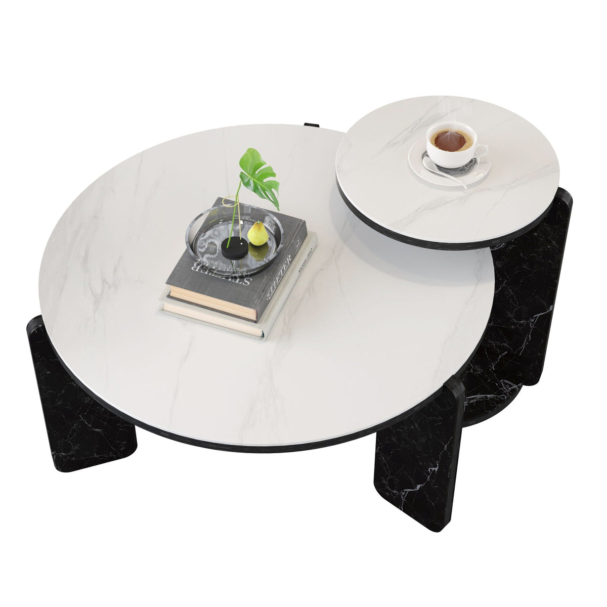 Round coffee and end table set with faux marble white tops and black legs by HouseOfZazla, 2pc on Tampa Home & Garden Store