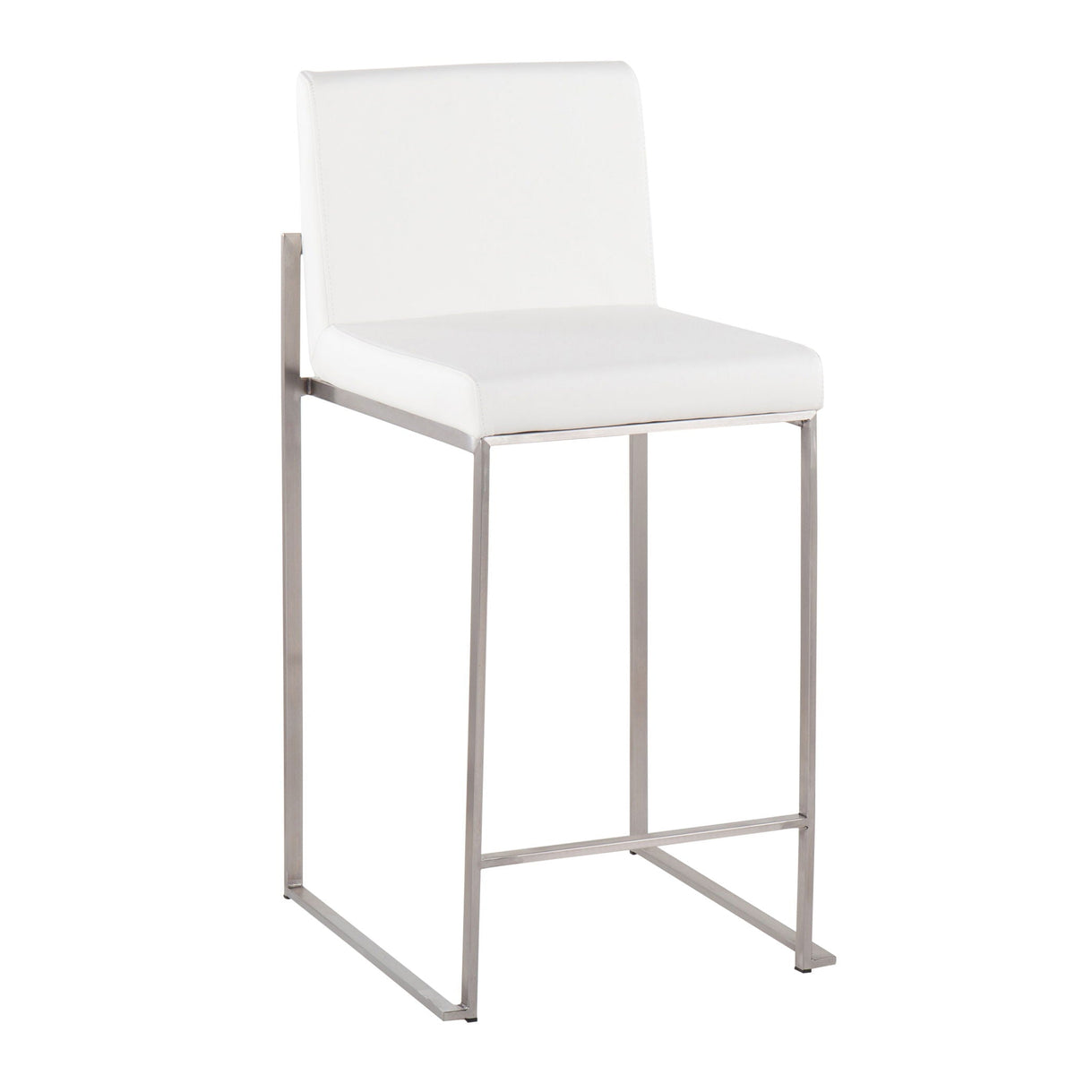 Contemporary high back counter stool with padded white upholstery and metal chrome frame on Tampa Home & Garden Store