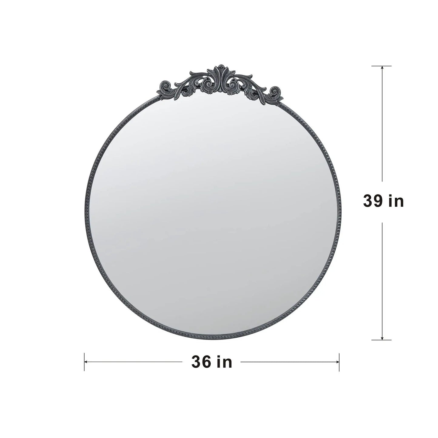 Round wall mirror with baroque-inspired ornate crest frame, 36 in wide Unique Piece Furniture on Tampa Home & Garden Store