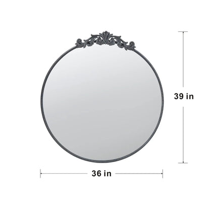 Round wall mirror with baroque-inspired ornate crest frame, 36 in wide Unique Piece Furniture on Tampa Home & Garden Store