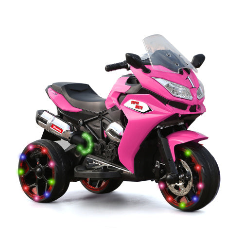 Pink 3-wheel kids' 12V electric motorcycle by UpTrend Deals with light-up training wheels on Tampa Home & Garden Store