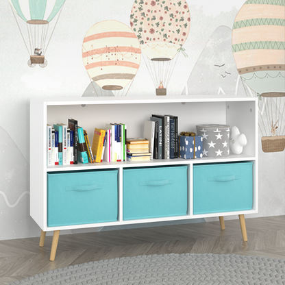 Kids bookcase with Collapsible Fabric Drawers Children's Book Display Toy Storage Cabinet Organizer White/Blue - Tampa Home & Garden Store
