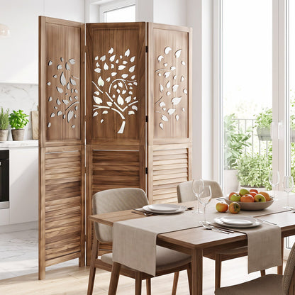 3-Panel Folding Room Divider 67in with tree cutout design in wood veneer DirectDeals on Tampa Home & Garden Store