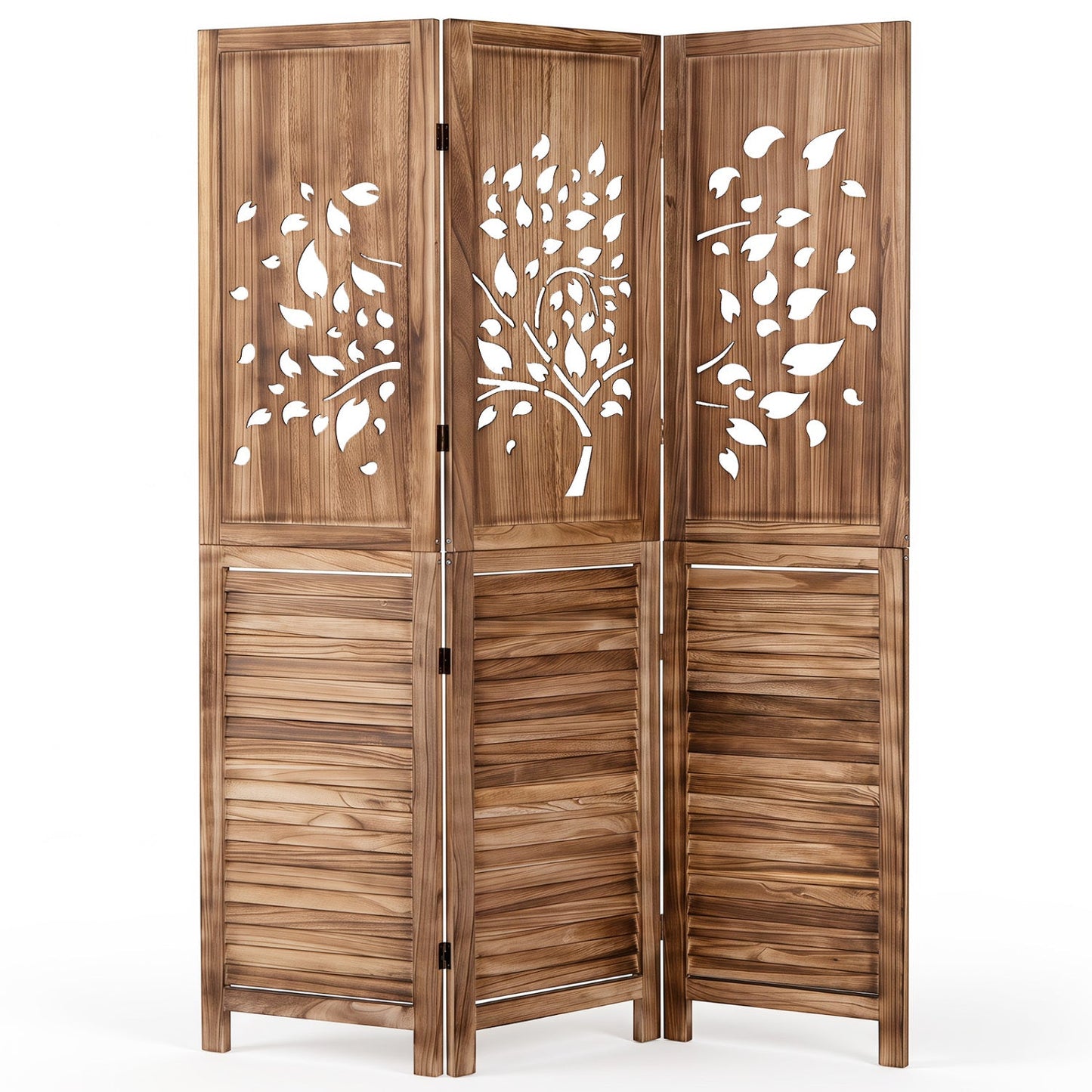 Room Divider 3-panel folding 67in with tree cutout design, wood-tone panels by DirectDeals on Tampa Home & Garden Store