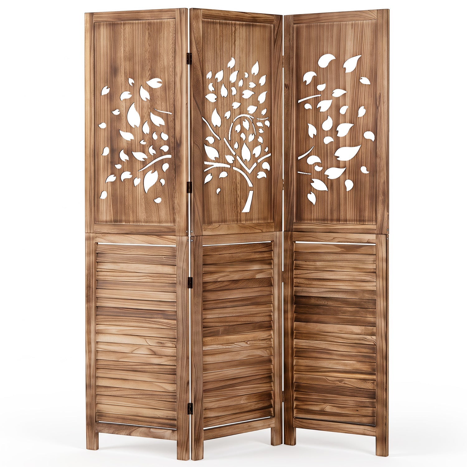 Room Divider 3-panel folding 67in with tree cutout design, wood-tone panels by DirectDeals on Tampa Home & Garden Store