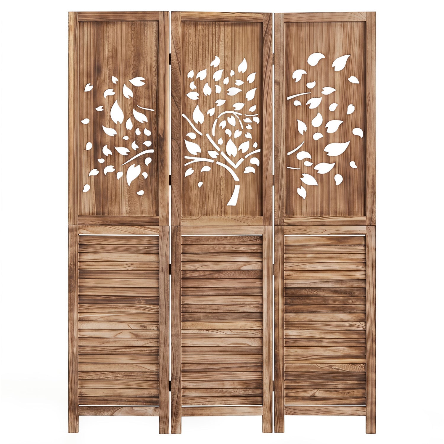 3-panel folding room divider DirectDeals, wood panels tree cutout design in natural finish on Tampa Home & Garden Store