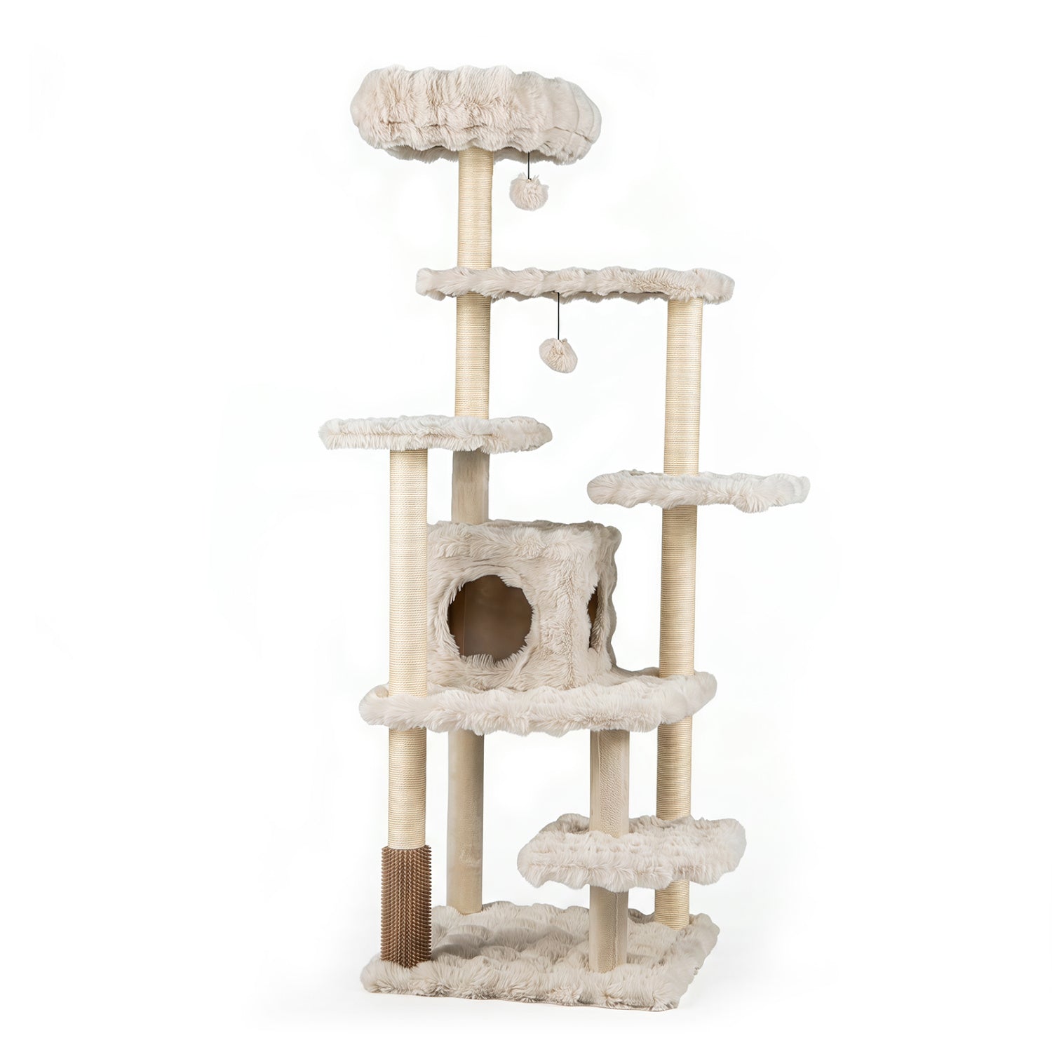 DirectDeals 67 inch multi-level cat tree with plush beige condo and fluffy perches on Tampa Home & Garden Store