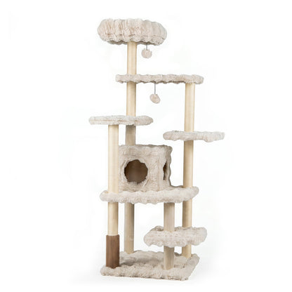 DirectDeals 67 inch multi-level cat tree with plush beige condo and fluffy perches on Tampa Home & Garden Store