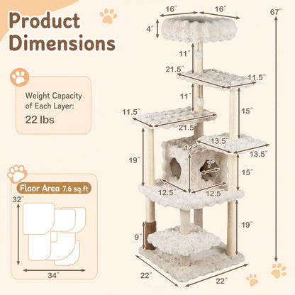 Multi-Level Cat Tree 67 Inch with Condo and Perch by DirectDeals, beige plush with sisal posts on Tampa Home & Garden Store