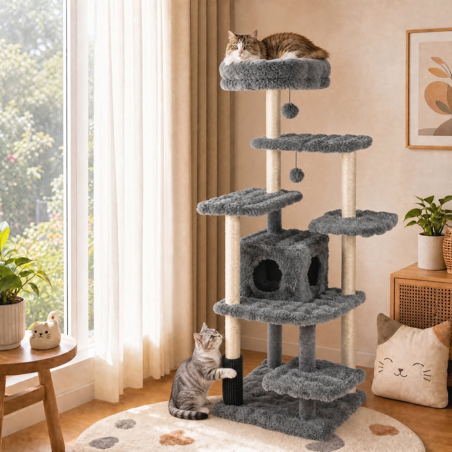 Multi-Level Cat Tree 67 Inch with Condo and Perch, gray plush pads and sisal posts DirectDeals on Tampa Home & Garden Store