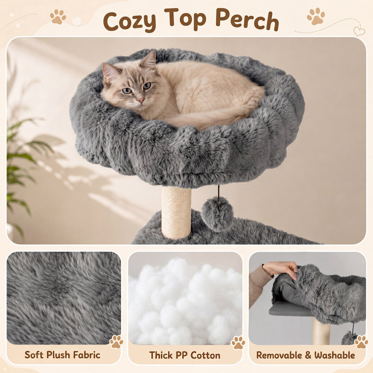 DirectDeals 67-inch multi-level cat tree in gray plush with condo and perch, sisal post on Tampa Home & Garden Store