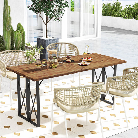 67 Inch Patio Rectangle Acacia Wood Dining Table with Umbrella Hole - Tampa Home & Garden Store