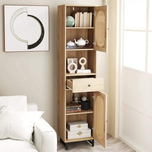 DirectDeals 67 Inch Tall Bathroom Cabinet PE Rattan Floor Cabinet with 2 Doors Natural on Tampa Home & Garden Store