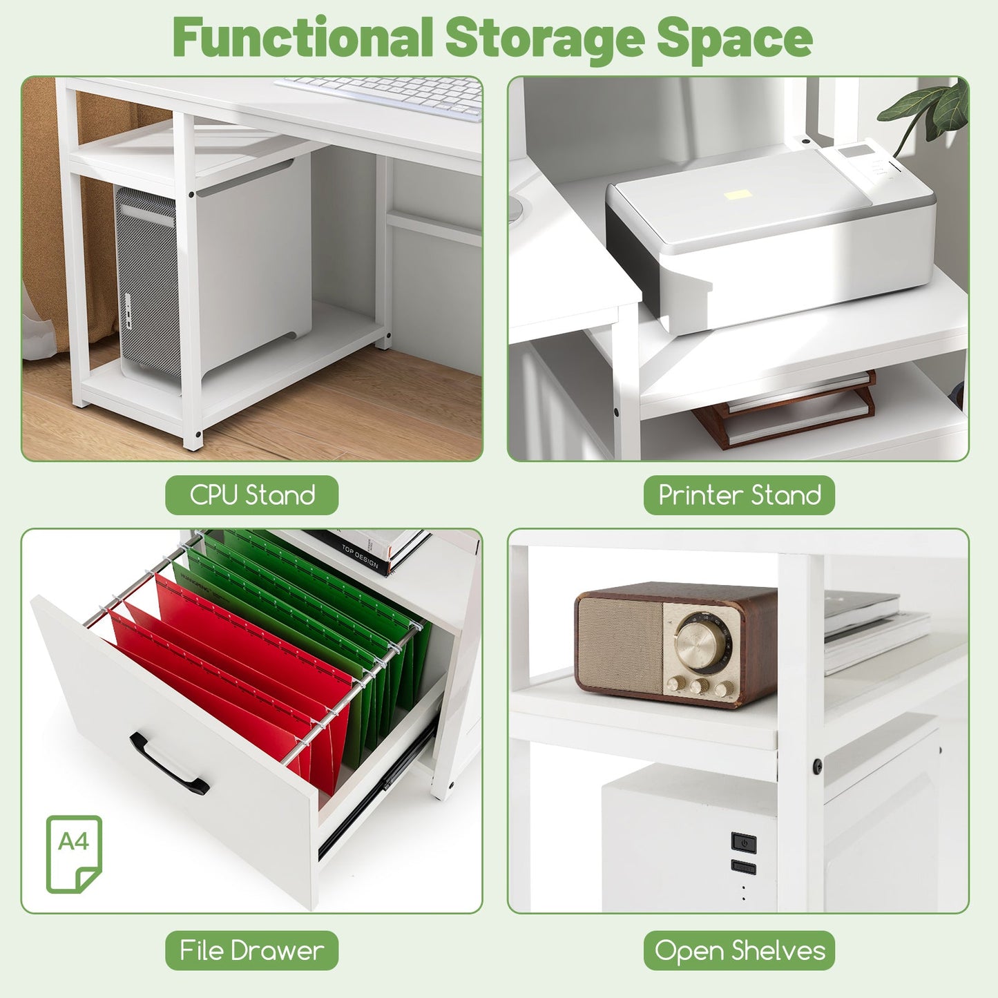 Escritorio para computadora de 67 pulgadas con soporte para monitor y cajón para archivos - Blanco