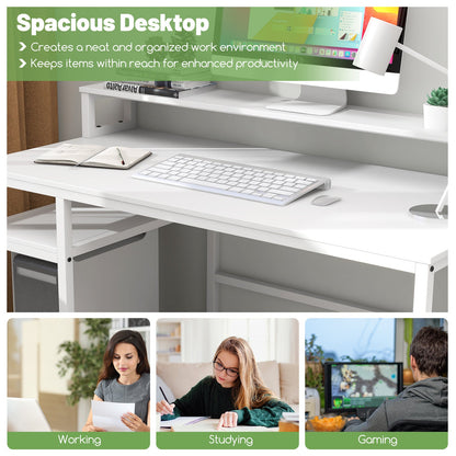 Escritorio para computadora de 67 pulgadas con soporte para monitor y cajón para archivos - Blanco