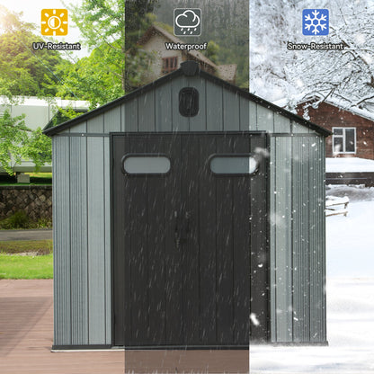8X10FT Outdoor Resin Storage Shed by HouseOfZazla gray panels dark doors UV-Resistant on Tampa Home & Garden Store