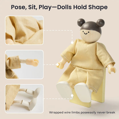 Tiny Land Sweetwood Unicorn wooden doll, beige outfit with poseable wire limbs on Tampa Home & Garden Store