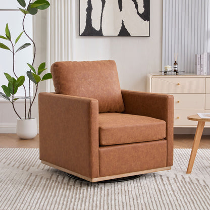 Modern Upholstered Square Swivel Accent Chair tan leather 360 rotation HouseOfZazla on Tampa Home & Garden Store