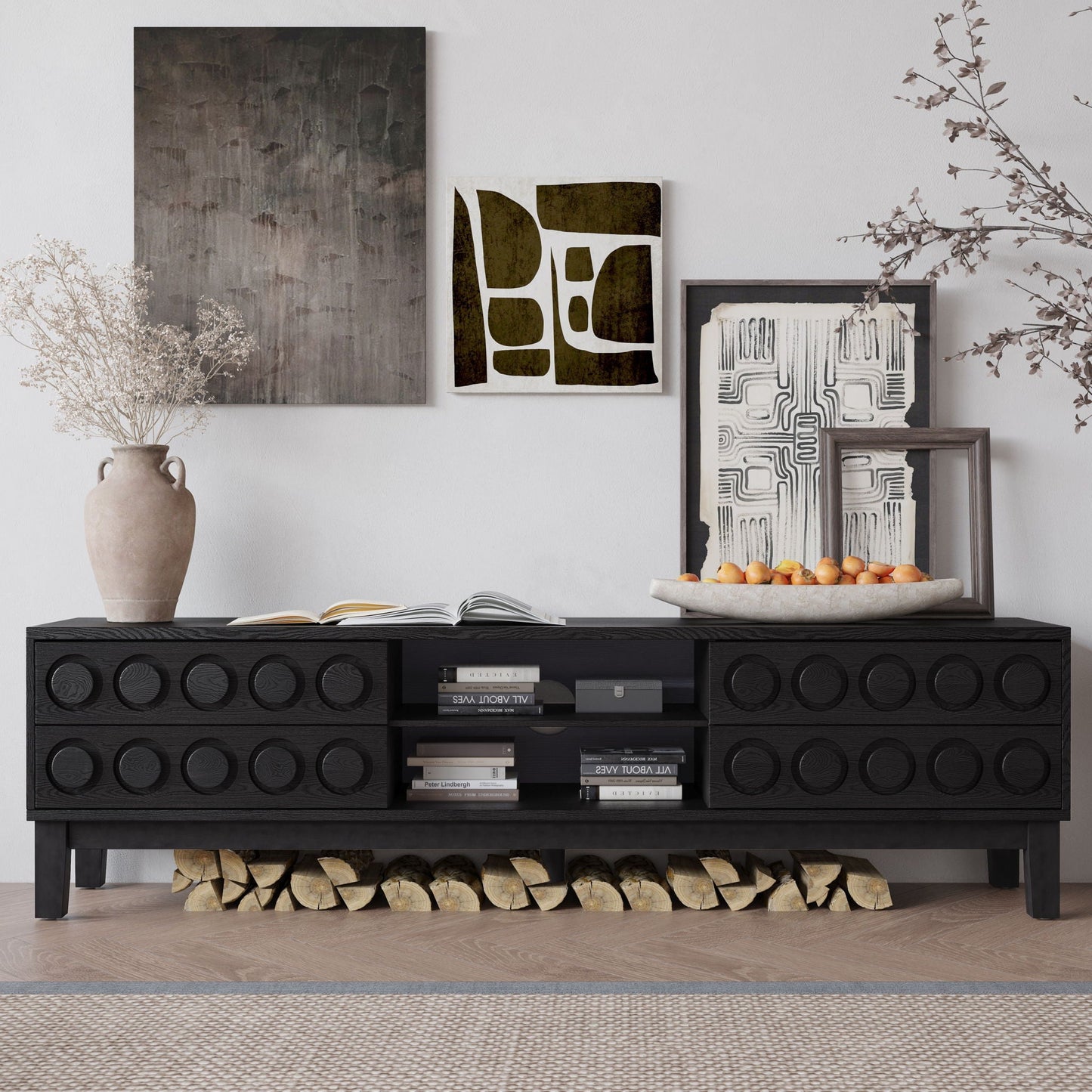 Media Console With 4 Drawers And Cable Management in dark wood by HouseOfZazla on Tampa Home & Garden Store