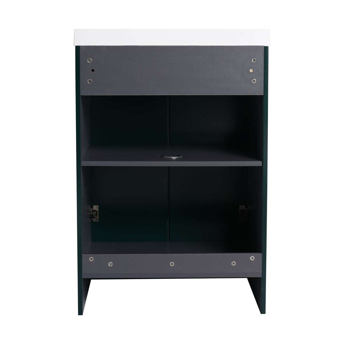 Freestanding bathroom vanity with soft close by HouseOfZazla, white top, dark green cabinet on Tampa Home & Garden Store