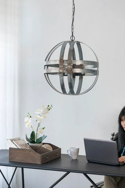4 Light Galvanized Chandelier With Chain Gray