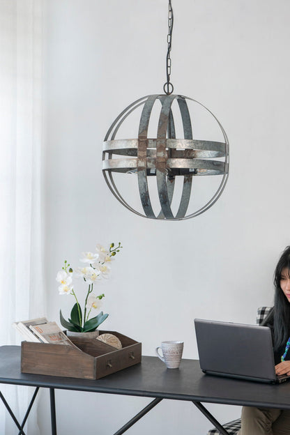 4-Light Galvanized Chandelier by HouseOfZazla, gray metal sphere with adjustable chain on Tampa Home & Garden Store