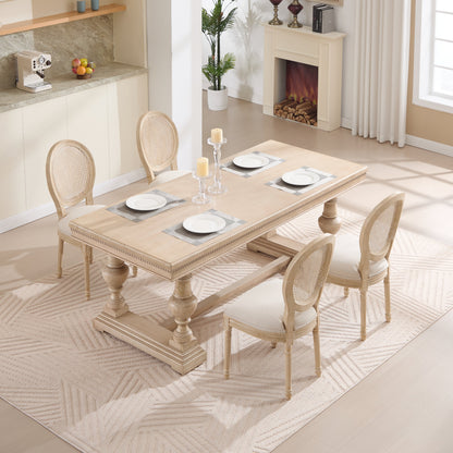 French country dining chairs set of 2 with upholstered seats and rattan backs in light wood on Tampa Home & Garden Store