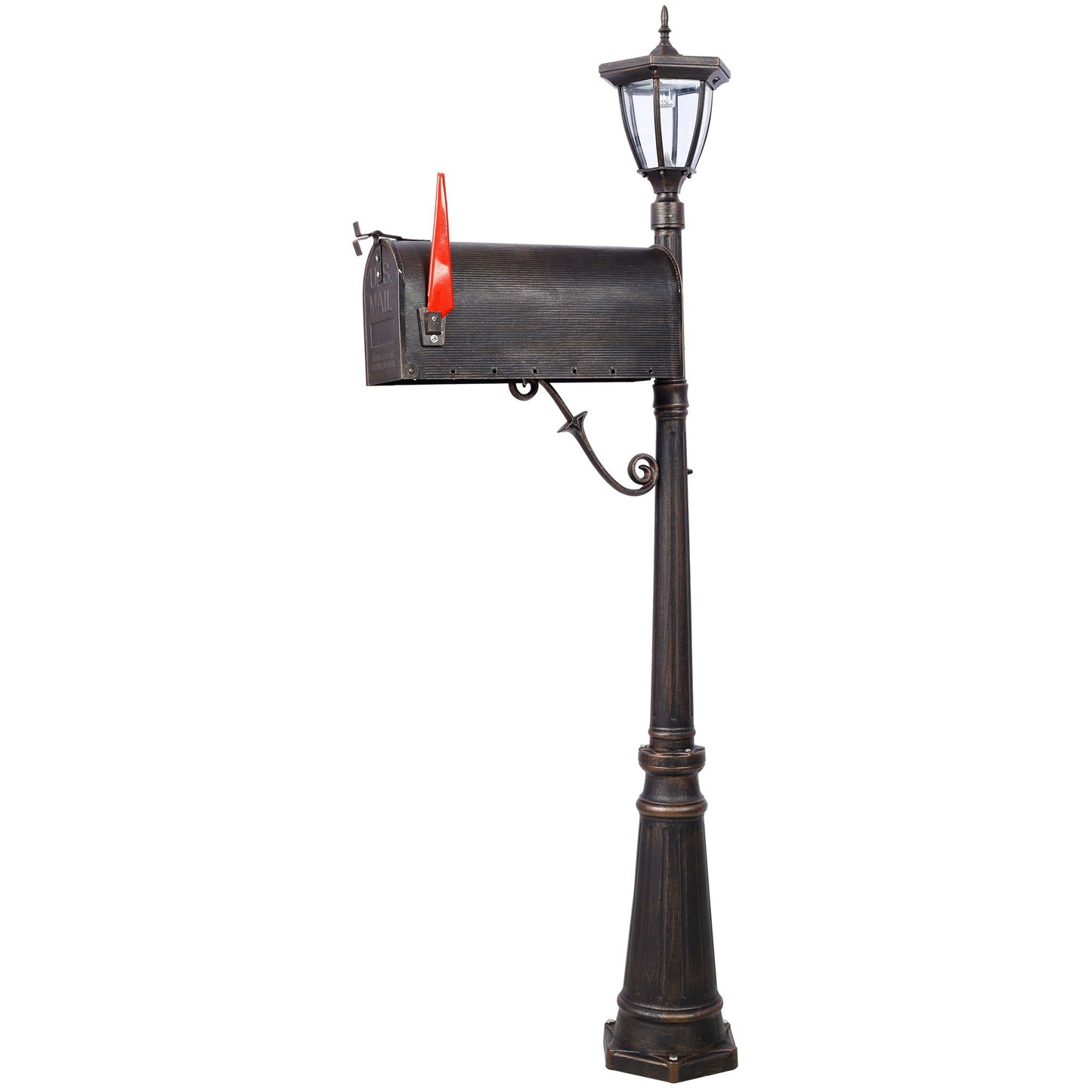 Stratford heavy duty cast aluminum mailbox with post and solar light brown by HouseOfZazla on Tampa Home & Garden Store