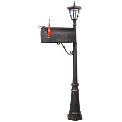 Stratford heavy duty cast aluminum mailbox with post and solar light brown by HouseOfZazla on Tampa Home & Garden Store