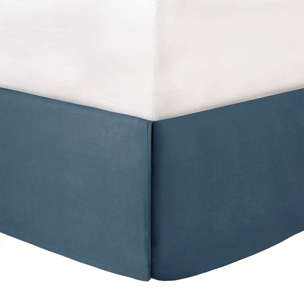 7 Piece Cotton Sateen Comforter Set Blue Cal King blue panel corner seam on white bed on Tampa Home & Garden Store