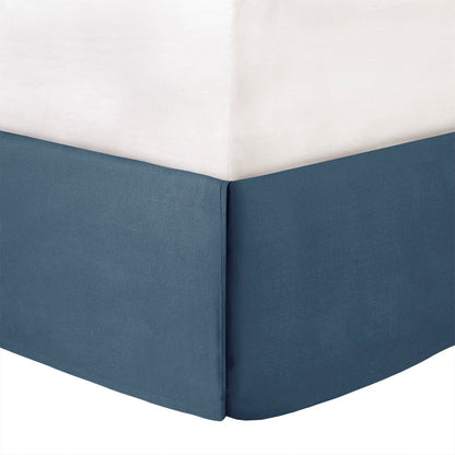 7 Piece Cotton Sateen Comforter Set Blue Cal King blue panel corner seam on white bed on Tampa Home & Garden Store