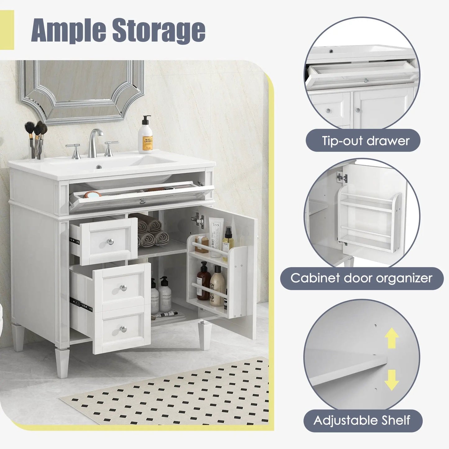 Bathroom Vanity With Top Sink and Modern Storage