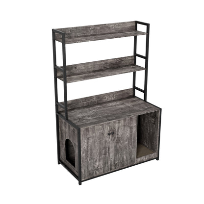 Large Cat Litter Box Enclosure with shelf storage, wood look, black metal frame by HouseOfZazla on Tampa Home & Garden Store