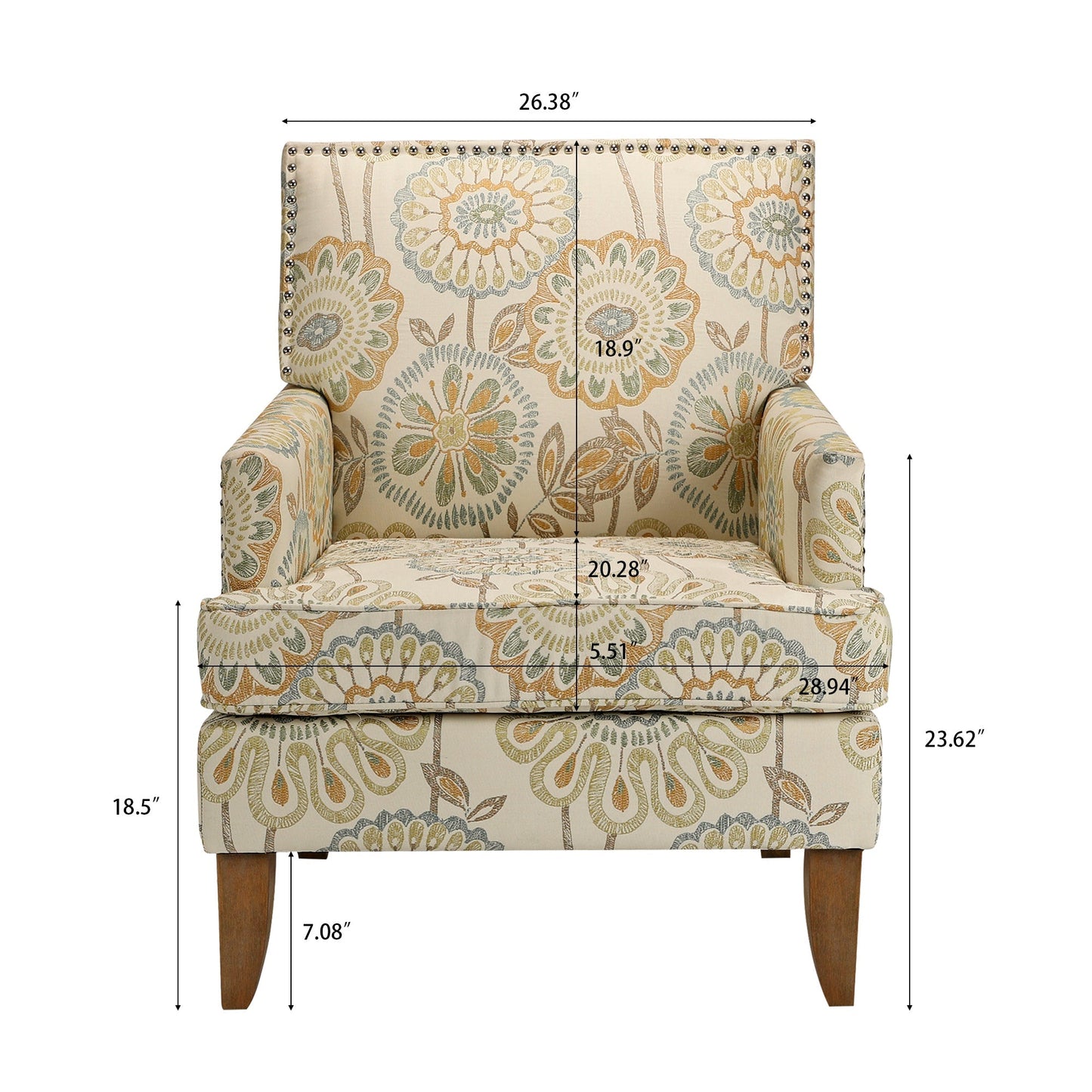 Accent Chair floral cream upholstery, nailhead trim, wooden legs HouseOfZazla on Tampa Home & Garden Store