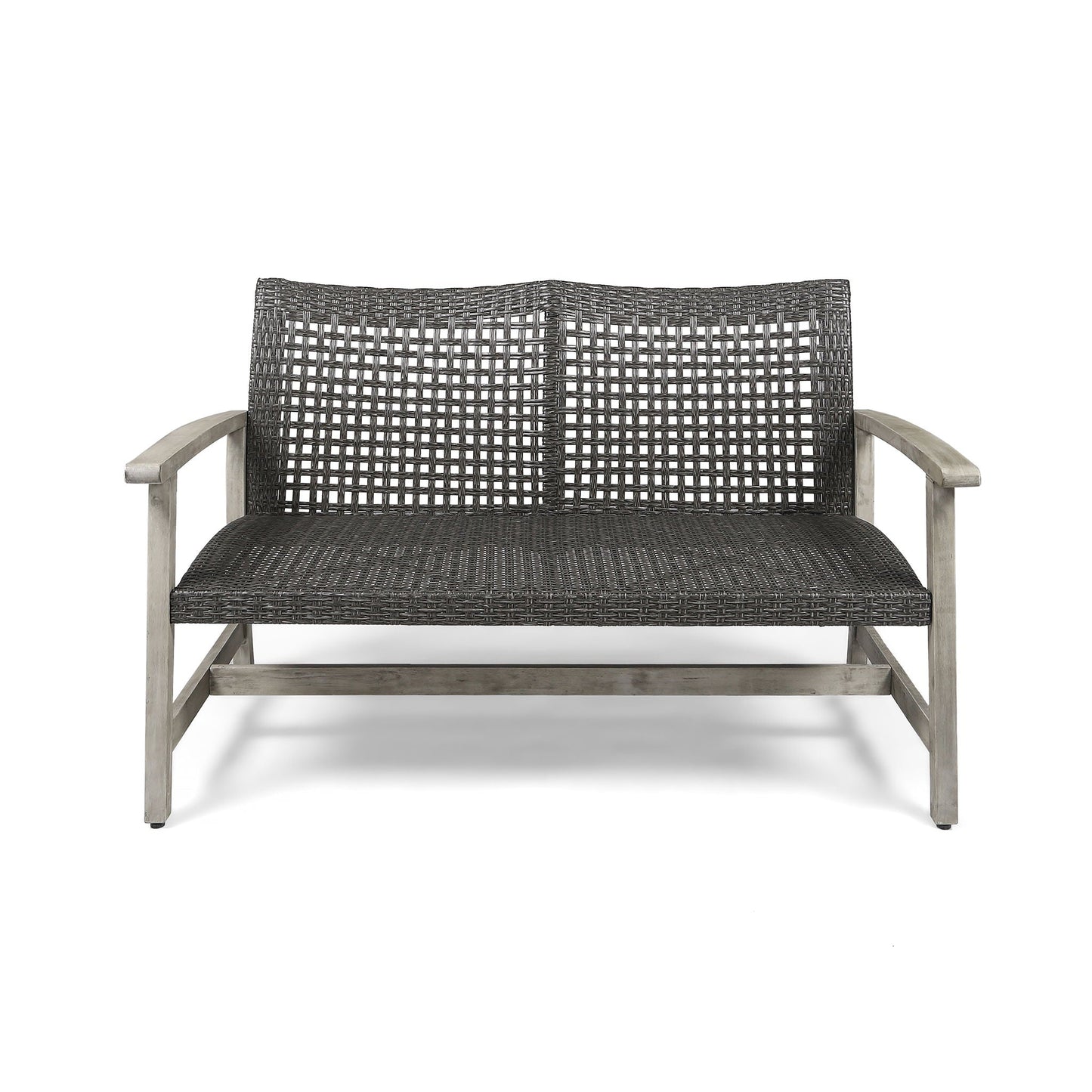 Hampton Outdoor Wood and Wicker Loveseat Gray