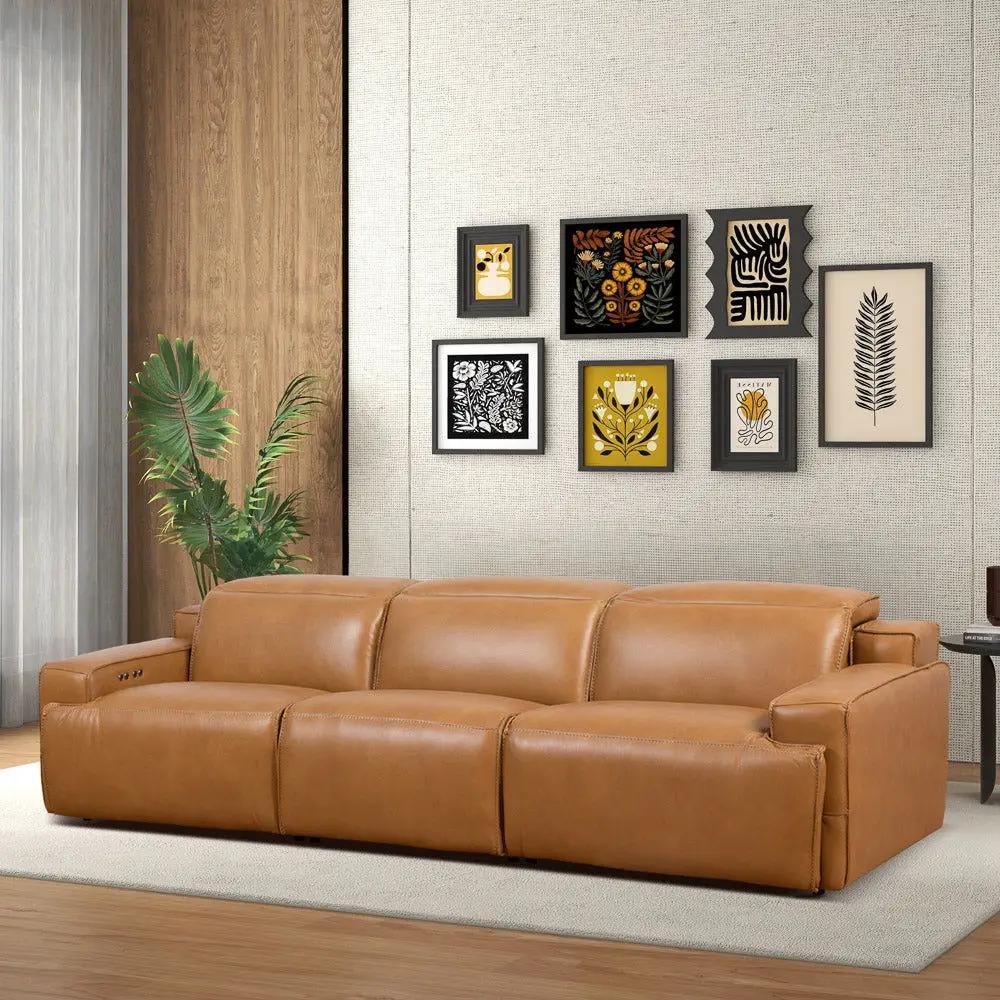 Urbana Triple Power Recliner Sofa tan leather by Unique Piece Furniture on Tampa Home & Garden Store